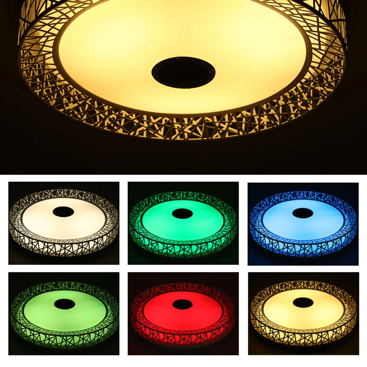 

36W RGB LED Ceiling Lamp Light Metal Acrylic Colorful Party Lamp APP bluetooth Control Speaker Music 110-265V Changing Dimmable