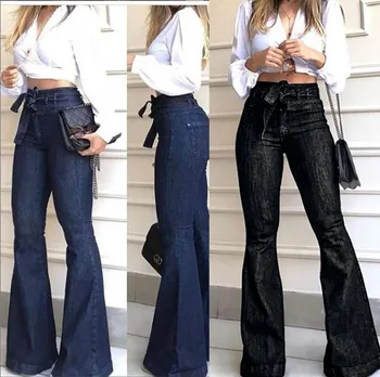 

High-waisted Micro Elastic Lace-up Bell-bottom Pants Loose Pants Jeans