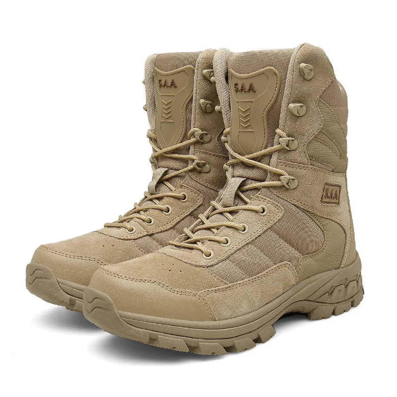 

Genuine Leather Military Boots Mens Special Forces Desert Combat Tactics Army Boots With Side Zipper High Top Safety Work Shoes