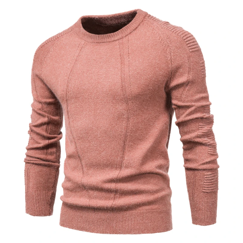 Mens Sweater Pullover Geometry Fashion Slim Winter Casual New O-Neck Autumn Solid-Color