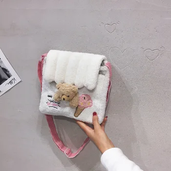 

Winter Female Small Plush Bags Female Bag New High-Quality Cartoon Bear Doll Bag Cute Fashion Girl Messenger Bags