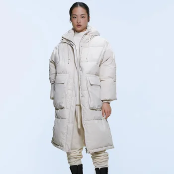 

2019 Women Fashion Za Cotton Clothing Beige Hooded Long Section Warm Thick Bread Clothing Loose Casual Coat Statement Wholesale