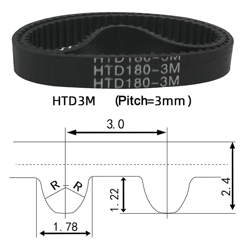 HTD 3M-366, 10mm width HTD3M 366 Close Loop Black Timing Belt Synchronous Belt Pitch 3mm Width 10mm