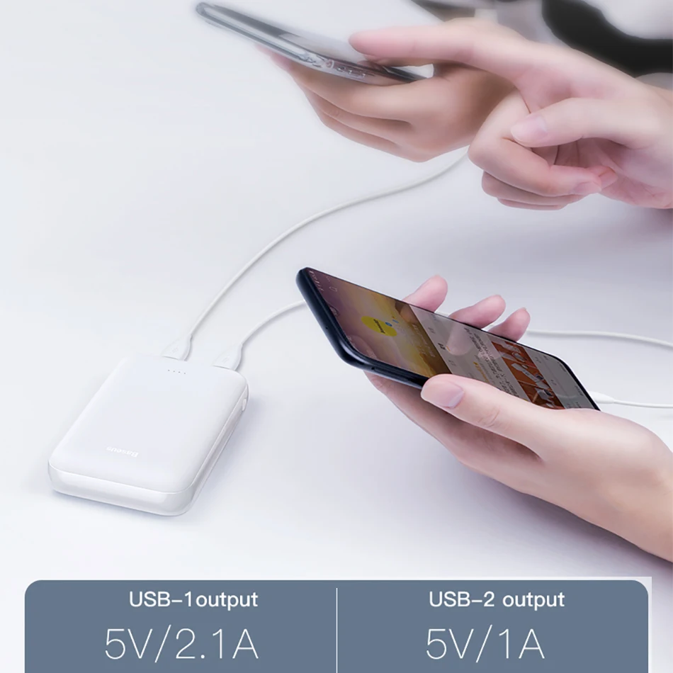 Портативное зарядное устройство Baseus Mini 10000 мАч два порта USB Type C внешний