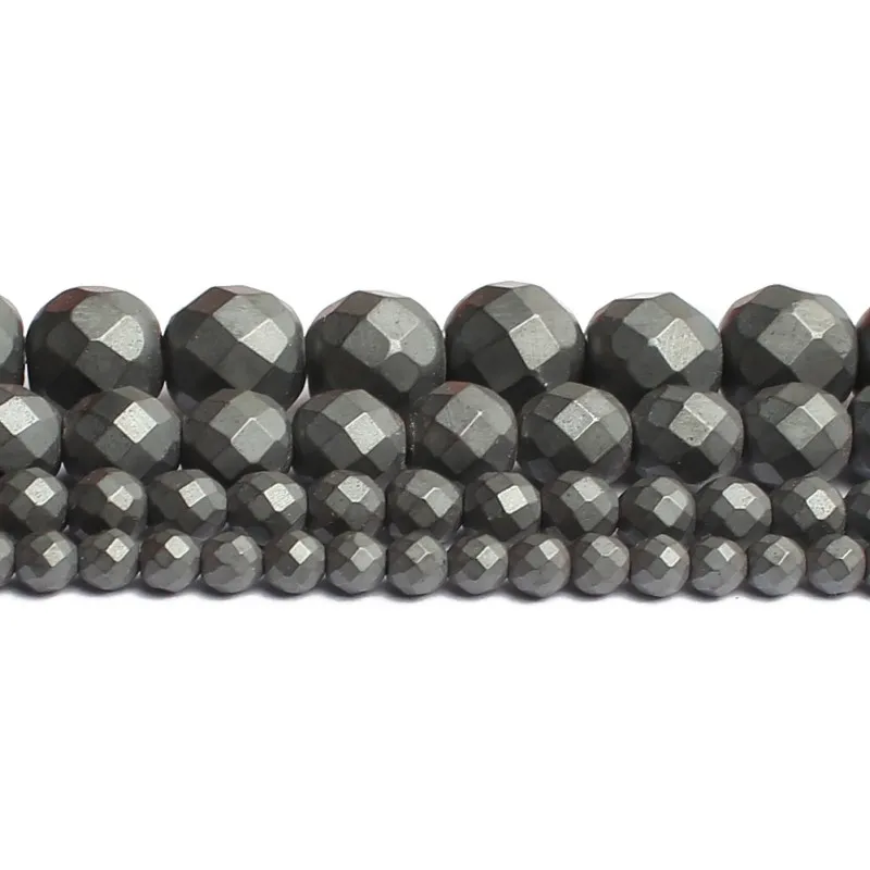 Natural Stone Hematite Round Beads in Gold & Silver Tones for Jewelry Making - 15'' Strand