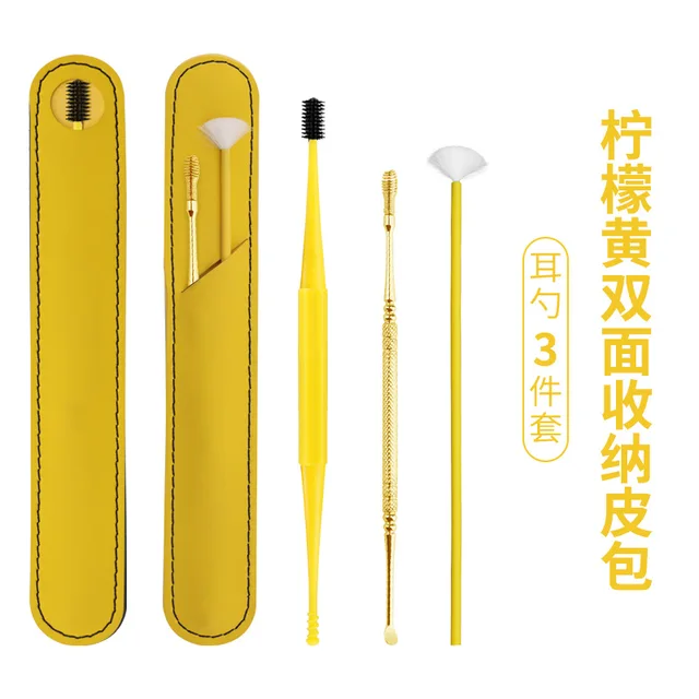 Earwax Removal Tool Sets Spiral Silicone Stainless Steel Ear Cleaner Sticks Springs Ear Wax Remover Wand Spiral Scoop Ears Care 3pcs Sets Gold