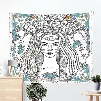 

Witchcraft Wall Hanging Tapestry Psychedelic Tapestries Abstract Female Portrait Wall Carpet Decor Moon Tapestry Beach Blanket