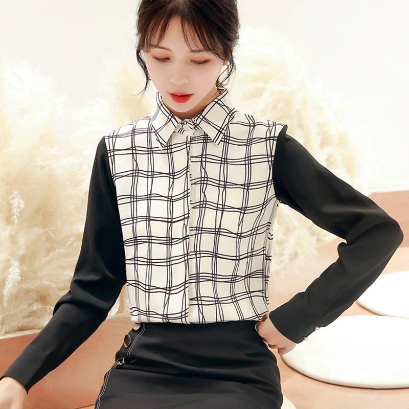 

shintimes Plaid Blouse Women 2020 Spring Plus Size Women Ladies Tops Haut Femme Elegant Long Sleeve Button Shirt Womens Clothing