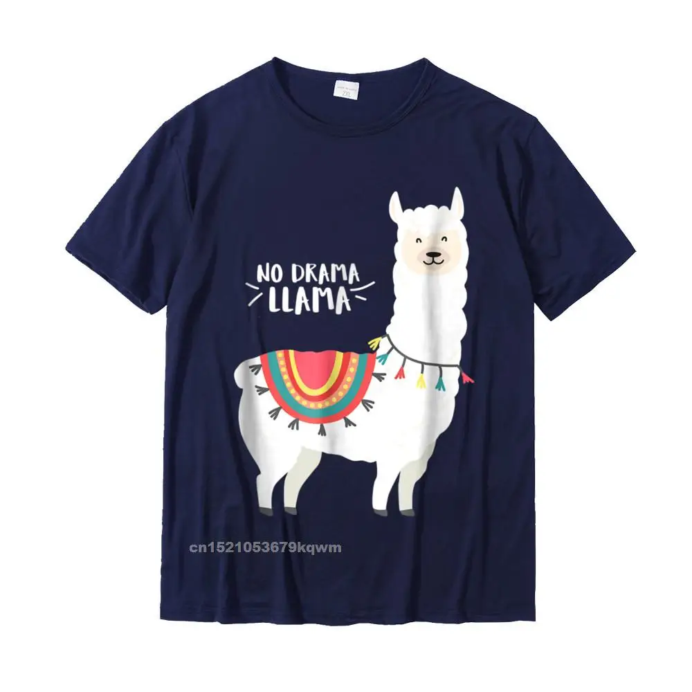 Printed T-shirts New Design Crew Neck Personalized 100% Cotton Fabric Mens Tops Shirt comfortable Short Sleeve T Shirt Cute quot No Drama Llama quot tshirt__4467 navy
