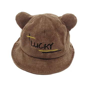 

New Autumn Baby Hats With Ear Design Caps Reversible Sun Headwear Boys Girl Toddler Letters Pattern Fashion Bucket Hats