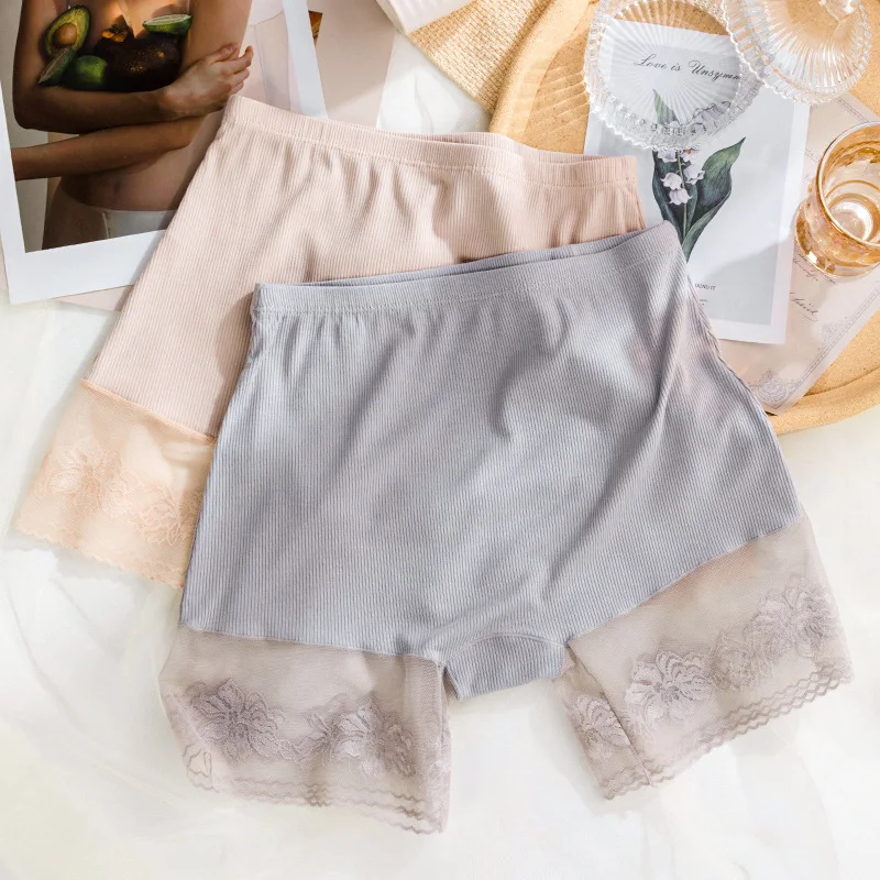 New Lace Safety Pants Underpants Anti Light Women's Underpants Threaded Ice Silk Wear Free