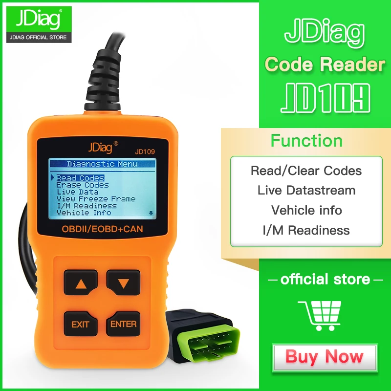 

JDiag OBD2 Scanner Car Engine Fault Code Reader CAN Diagnostic Scan Tool JD109 Suitable Compatible EOBD Vehicles