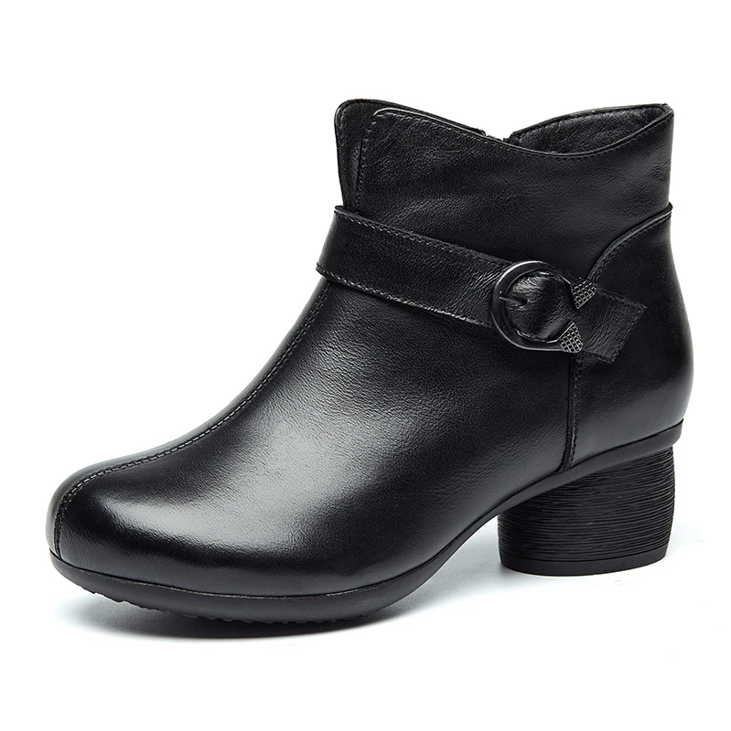 

Thick Heel Ankle Boots Women Genuine Leather Winter Velet Fur Warm Snow Boots Casual Shoes for Women Winter Snow Shoes 2021 New