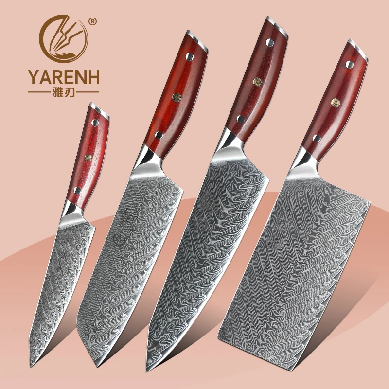 

YARENH Kitchen Knife Set 4 PCS High Quality 67 Layers Damascus Steel Chef Knives Sets Utility Cooking Tools with Rosewood Handle