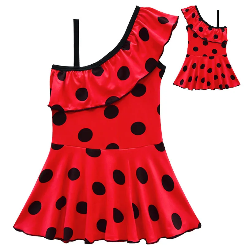 

2019 Hot Ladybug Red Dot Summer Dress Swimsuit Mask Bag Children Clothing Cartoon Lady Bug Dot Print Beach Costume Cosplay Gift