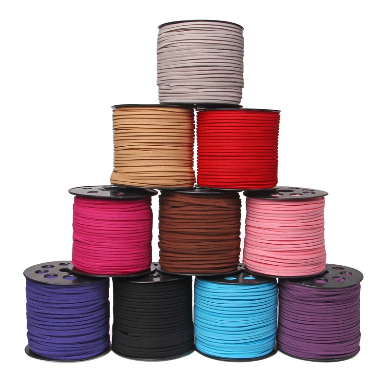 

100M 2x1mm Flat Faux Suede Braided Cord Korean Velvet Leather Handmade Beading Bracelet For Jewelry String Making Supplies Gifts
