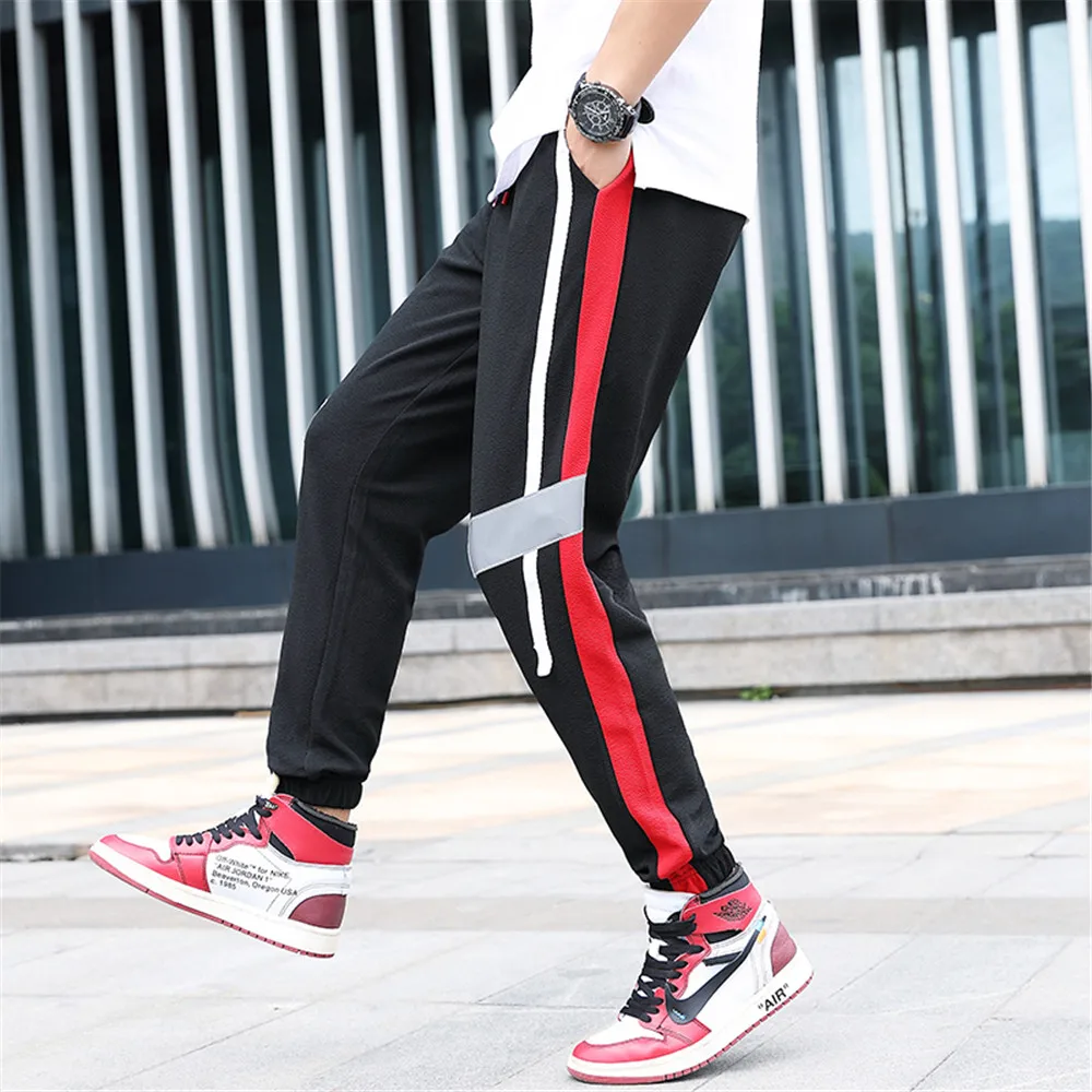 Black Red WWKK Мужские Спортивные штаны брюки карго с боковой полосой хип-хоп спортивные штаны уличная одежда обтягивающие штаны для бега спортивные штаны эластичная талия мужские повседневные штаны - Цвет: Black Red