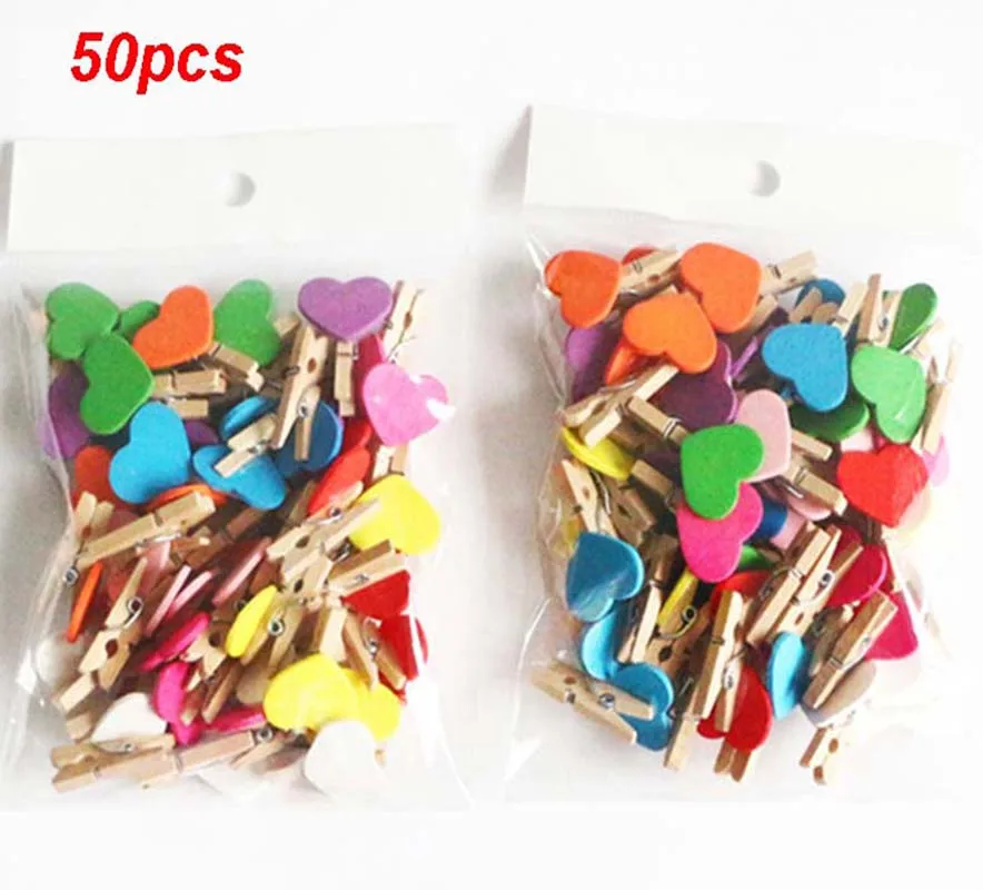 Mini Clothes Pins For Photo 50pcs Heart Shaped Wooden Photo Clips