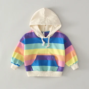 

Benemaker 2020 Infants Baby Rainbow Stripe Tops For Boy Girl Clothes Children Clothing Kids Bomber Jacket Long Sleeve Tees YJ172