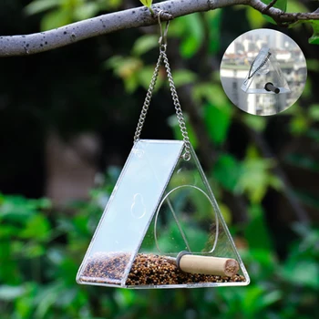 

Home Pet Bird Bird Feeder Triangle Hanging Transparent Waterproof Feeder Geometry Indoor Decoration Window Glass Bird Feeder