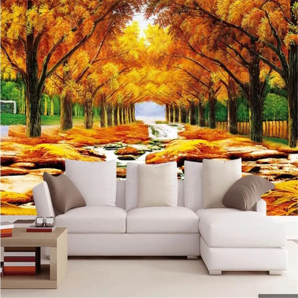 Milofi Customized large-scale 3D wallpaper mural European golden landscape oil painting stone TV photo background wall