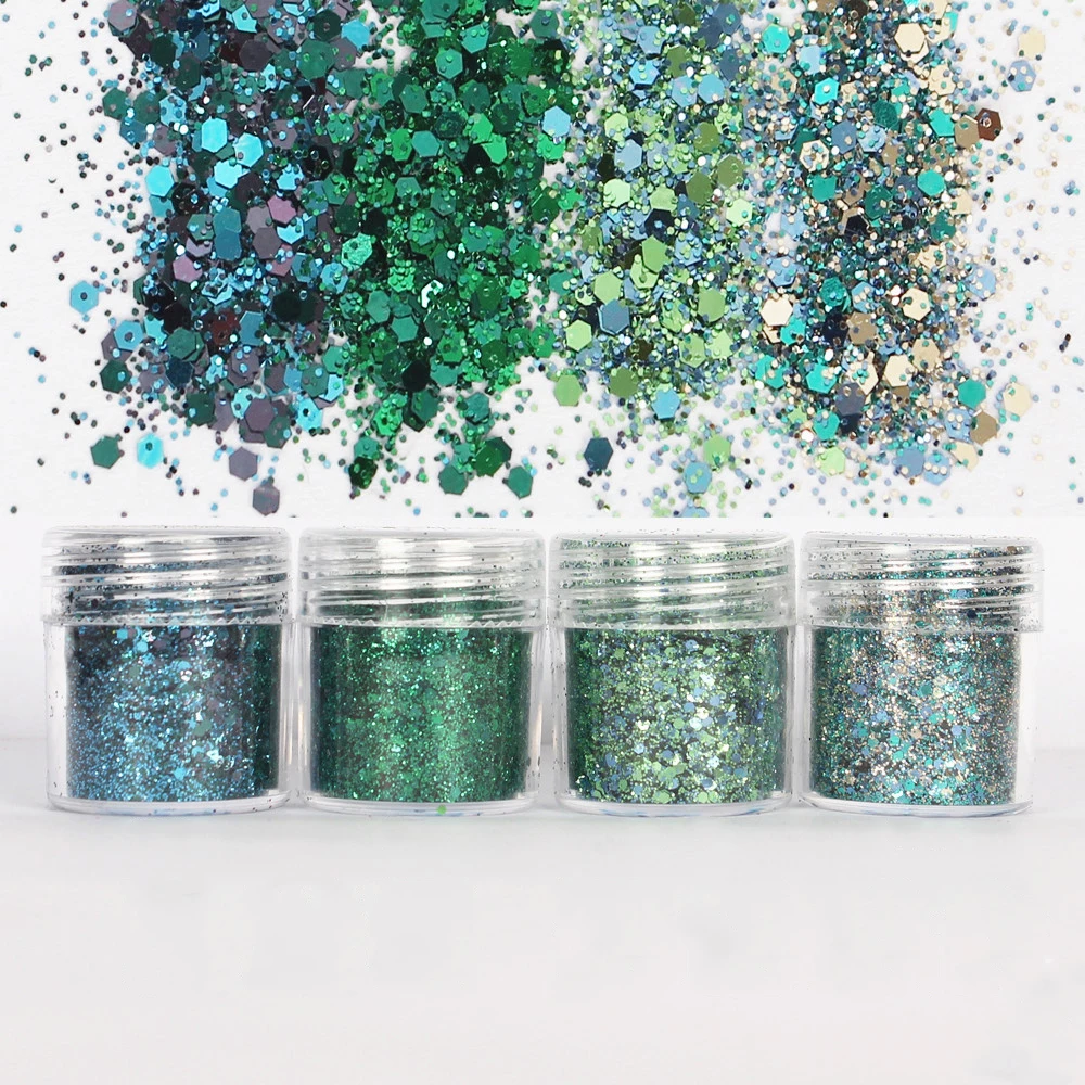 

4Pots Epoxy Resin Craft Filling Materials Green Shinning Glitter 1mm Sequin Mixed For Diy Making Bling Bling Resin Art Pigment