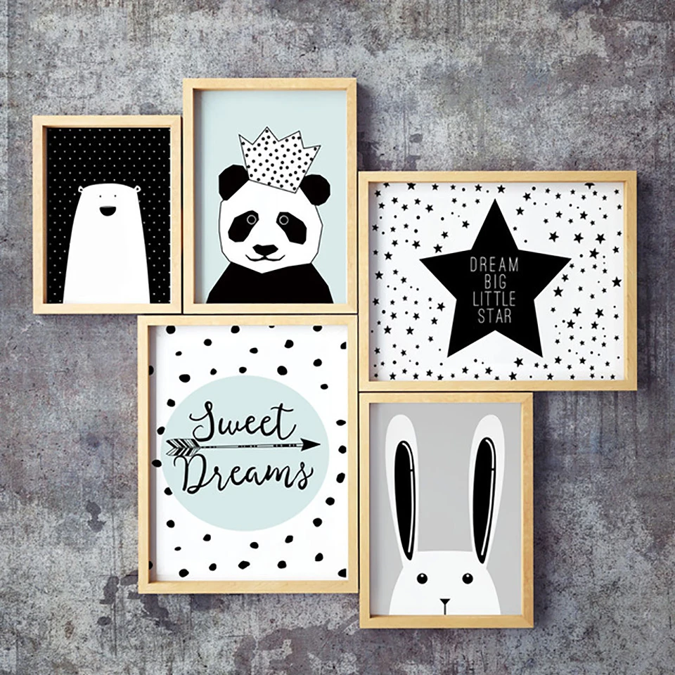 Simple Nordic Style Prints Cartoon Panda Posters Canvas Painting Wall Art  Stars Picture Baby Kids Room Rabbit Home Decoration|Vẽ Tranh & Thư Pháp| -  AliExpress