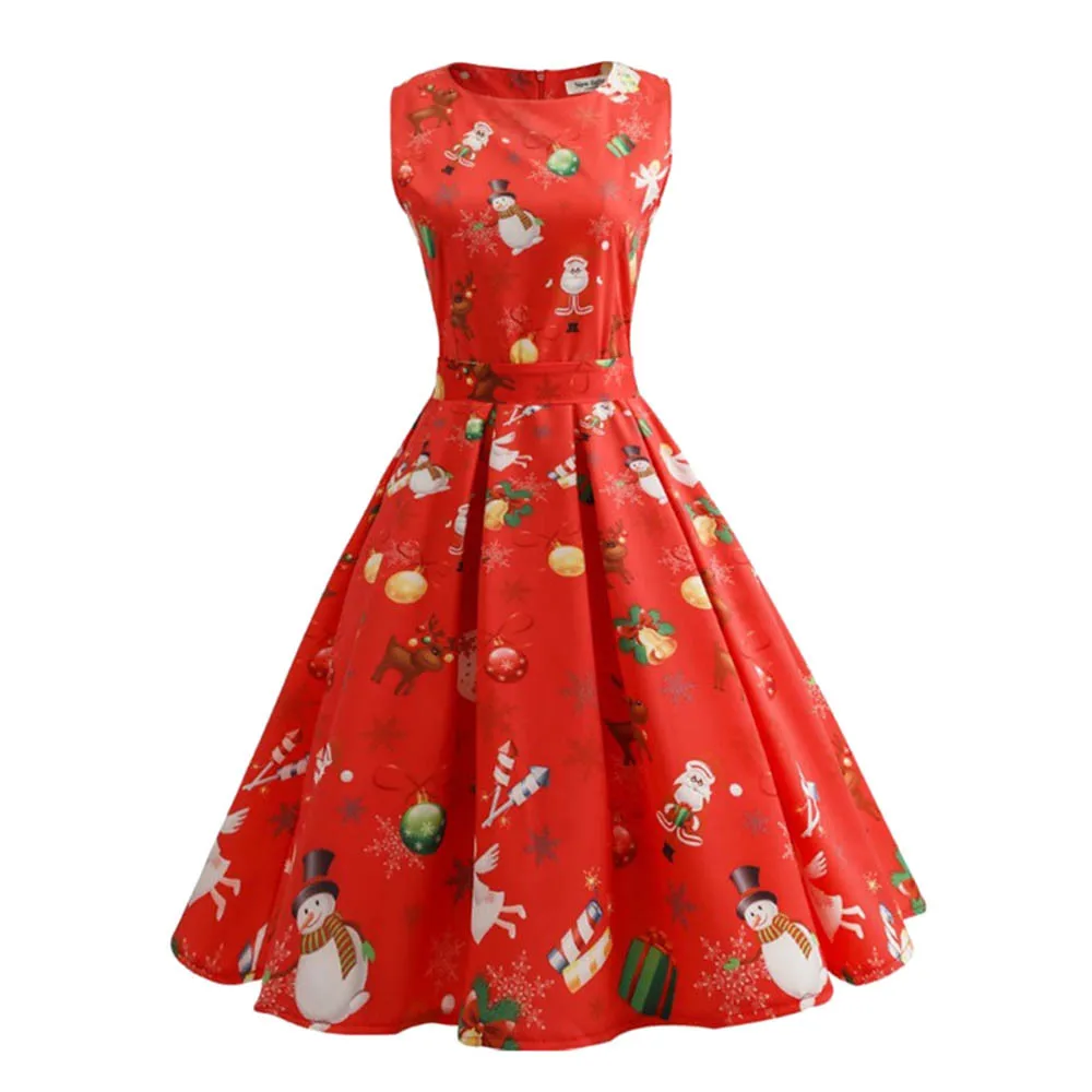 

Sleeper #W401 2019 fashion Women Christmas Print Pin Up Swing Party Panel Dress red color sexy party wear gifts Free Shipping