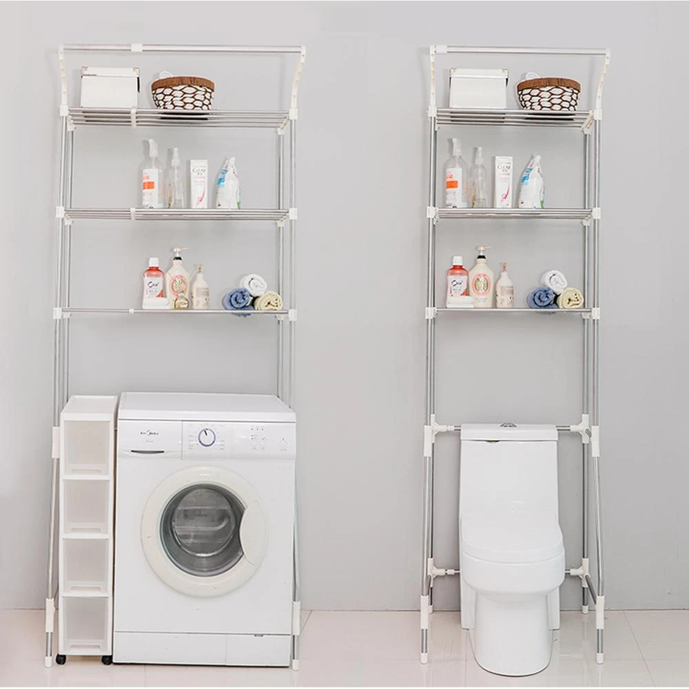 BAOYOUNI 4層拡張可能な洗濯棚 トイレ洗濯機収納ラック バスルームオーガナイザー テンションポール スペースセーバー 小さなスペース用 アイボ 