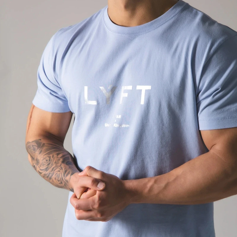 JAPAN LYFT Men Running T-shirt Short Sleeve Cotton T Shirt Casual Print T Shirt Gym Fitness Bodybuilding Workout Male Tee Tops 2