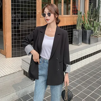 

Temperament Business Lady Jacket Office Lady Fashion Pockets Long Sleeve Slim Blazers Double Breasted Female Casual Coats