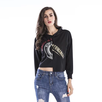 

5576 # Autumn Clothing Irregular Casual Printed Short Long Sleeve Hooded Tops Women's 2020 New T-shirt