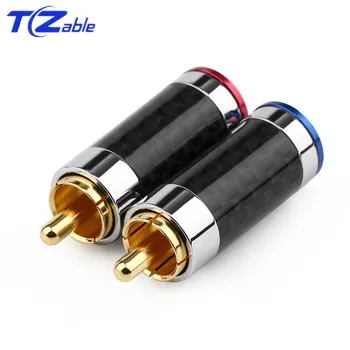 

8pcs Hifi RCA Male Jack Speaker Terminal Audio Connector Carbon Fiber Copper Gold Plated Mic RCA Plug Male Adapter Blue Red