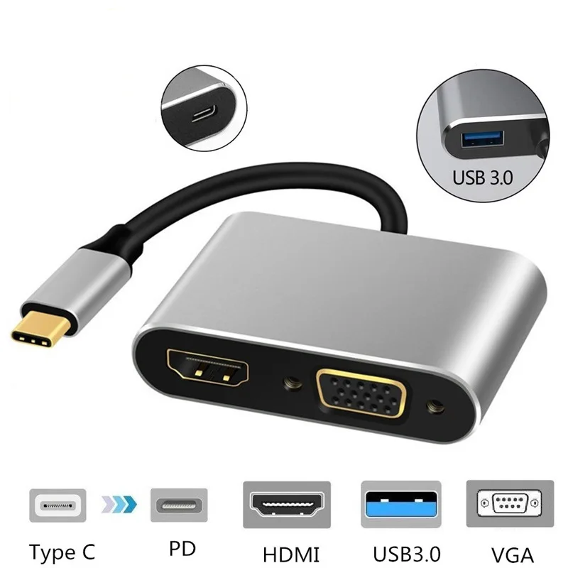 Tebe 4 в 1 USB C HDMI Тип c к HDMI 4 к адаптер VGA USB3.0 аудио видео конвертер PD 87 Вт быстрое зарядное устройство для Macbook samsung s9 s10