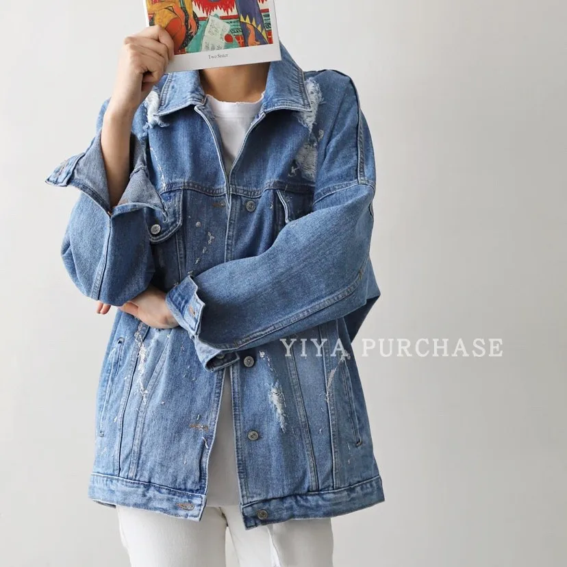 Женская джинсовая куртка с героями мультфильмов; Новинка года; корейская модная Свободная рубашка