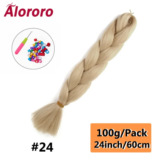 Alororo Synthetic Kanekalon Hair 24 Inch Ombre Extensions Hair for Braids Afro Blue Pink Purple Crochet Braiding Hair Wholesale 24inches-24