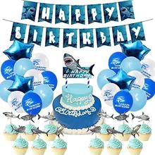 

Beautiful Shark Theme Party Supplies Birthday Flags Cake Inserts Balloon Set Birthday Supplies Decoration