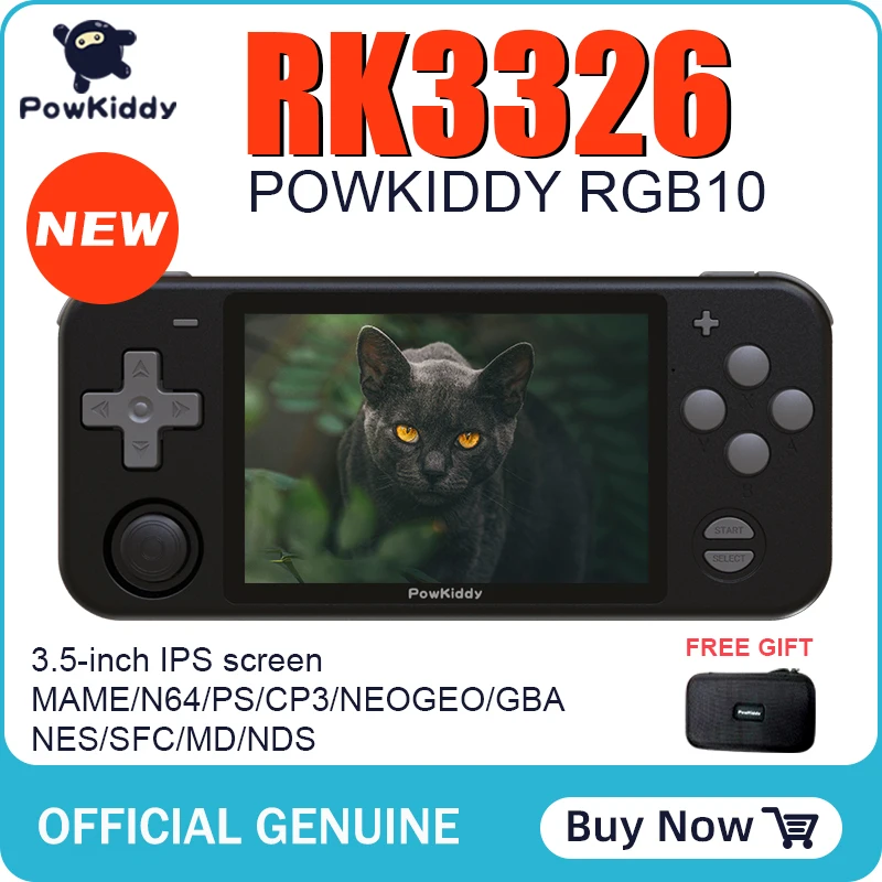 

POWKIDDY RGB10 Black version open source system handheld game console RK3326 chip 3.5-inch IPS HD screen 3D rocker retro game