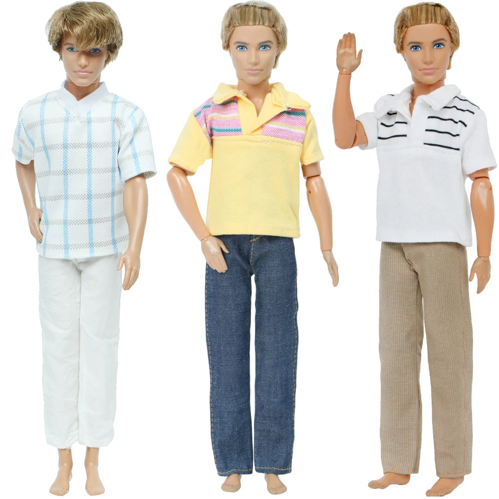 3 Sets Casual Outfits Stripe T-Shirt Tops + Pants Trousers Doll Accessories Fashion Clothes for Barbie Ken Clothing Toys | Игрушки и