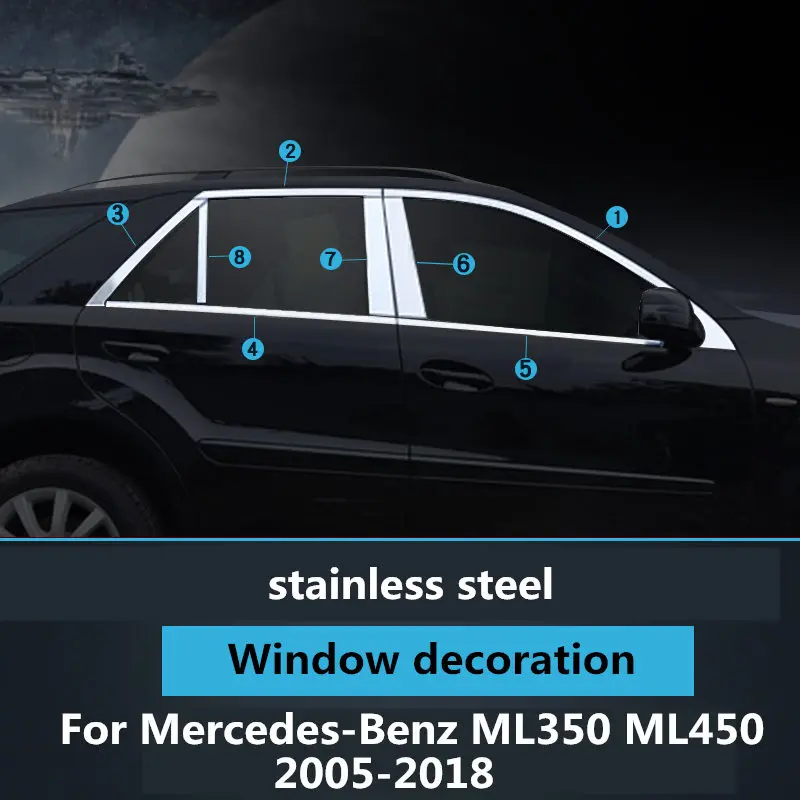 

Car window trimmer For Mercedes-Benz ML 350 2005-2015 modified body strip door edge Chromium Styling stainless steel