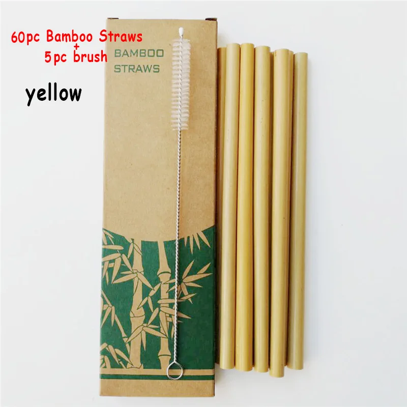 yellow-5set 120 шт Amboo соломинки Многоразовые Экологичные вечерние кухонные+ Чистая щетка для Прямая оптом - Цвет: yellow-5set