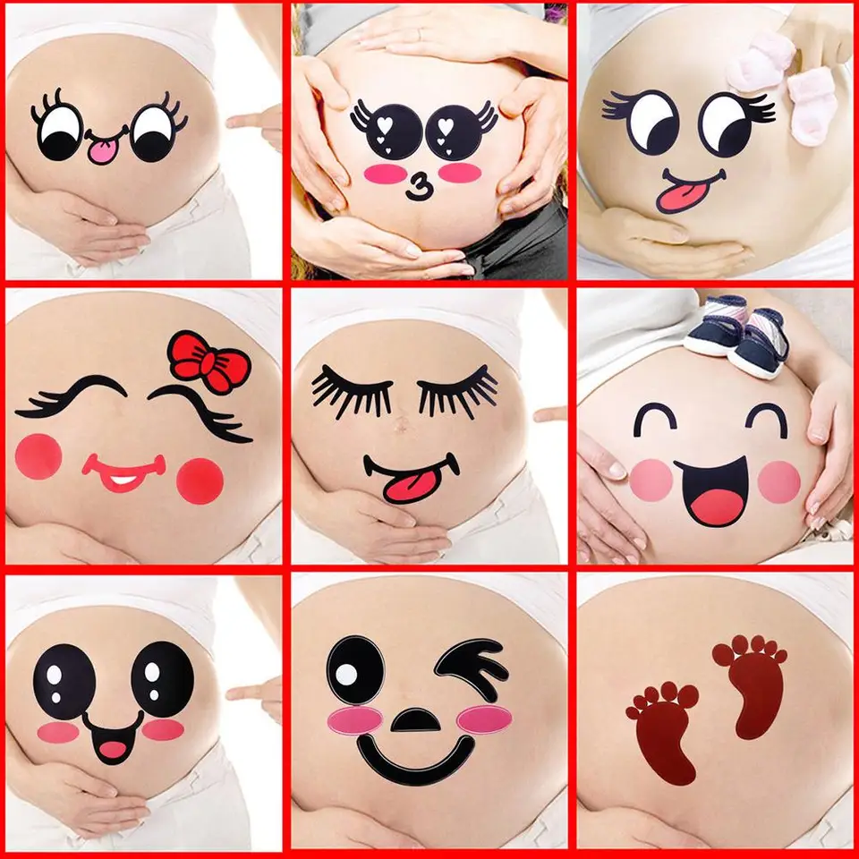 2pcs Cute Cartoon Expression Pregnant Facial Stomach Belly Sticker Photo Prop Aliexpress