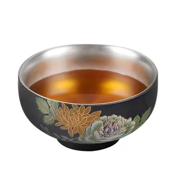 

Ceramic Silvering Plated Teacup Sterling Silver 999 Kung Fu Drink Teacup Color Glaze Master Cup Home Red Tea Dahongpao Teaware