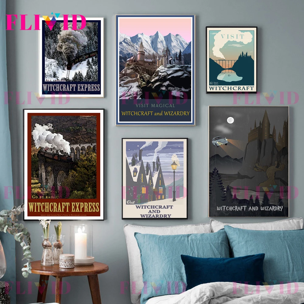 Famous Movie Witchcraft School Cartoon Scenery Nordic Poster Wall Art Canvas Painting Wall Pictures For Living Room Unframed