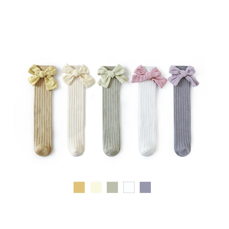 

Baby Girls Sock Knee-High Stocking New Style No Heel Design Spring and Summer Big Bowknot Lovely Girl Children Cotton Free Size