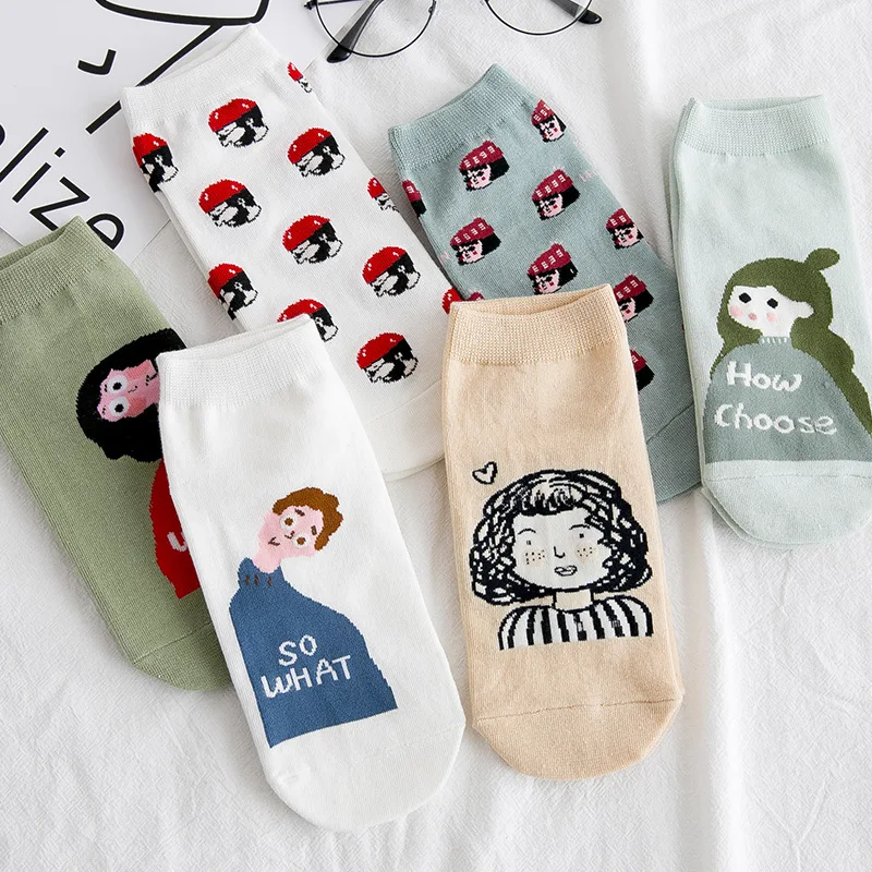 

New female ins tide short tube socks pure cotton spring and summer thin section cute Japanese cartoon boat socks fashion persona