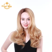 Тренд способ синтетический парик фронта шнурка 2" омбре блонд свободная волна высокая температура волокна волос темный корень L часть парики на каждый день для женщин