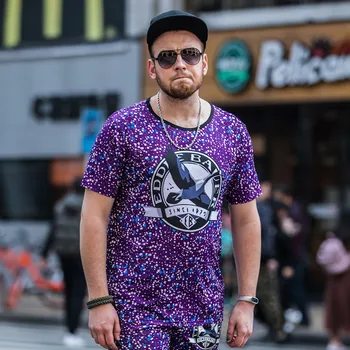 

GONTHWID Summer Men's Clothing Plus Fat Increase Fat Fat Guy Short-sleeved Men's T-shirt Dot Print Loose Beach Leisure