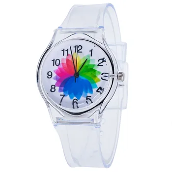 

Cute Children Fashion Watches Lovely Flower Printing Dial Watch Students Transparent Silicone Watch Girls Hot Sale Relogio