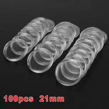 

100pcs 21mm Transparent Round Plastic Coin Capsule Boxes Holder Storage Coin Collecting Box Case For Coins Storage